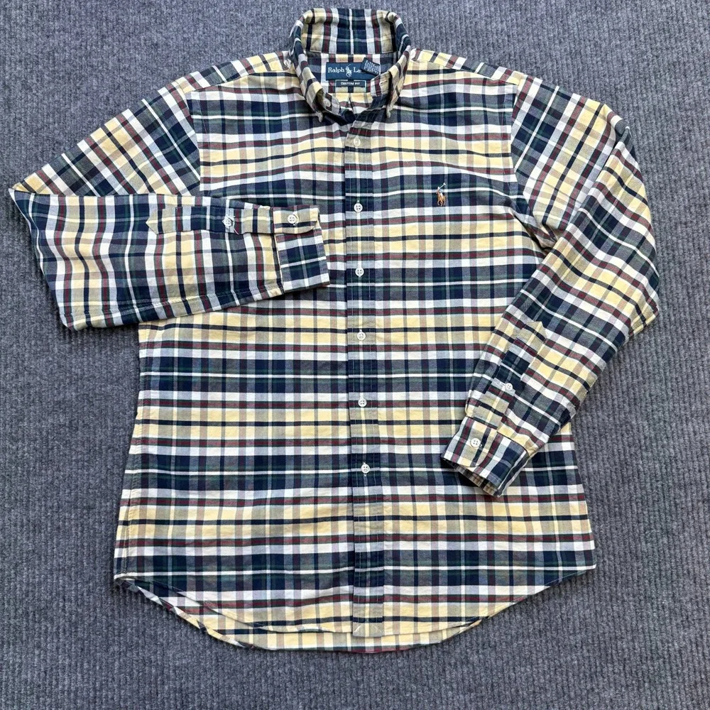 Polo Ralph‎ Lauren Shirt Mens Medium Plaid Custom Oxford Button Down Flesh Pony